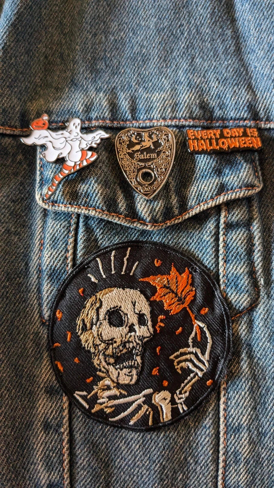 Embroidered denim jacket "Halloween, Scare Me" – photo 12